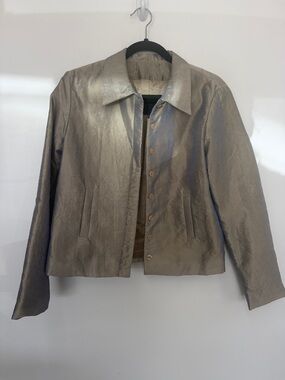 Tara Jarmon Metallic Silver Button-Front Jacket 38